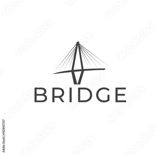 Bridge silhouette with thin cables in black color for construction logo vector