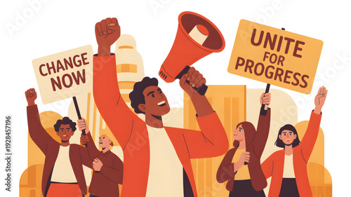 Diverse group of people protesting together.