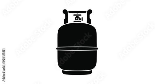 Black silhouette of a propane tank with handles and valve system silhouette