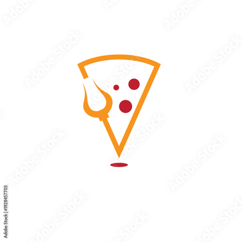 Pizza slice outline with a skewer for bbq restaurant logo vector