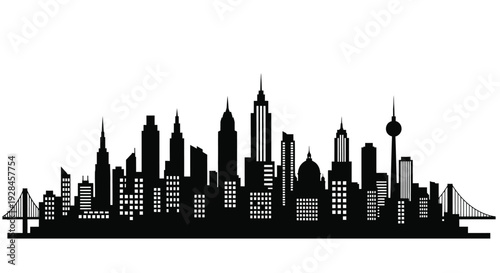 Dramatic city skyline with iconic structures presented as a silhouette
