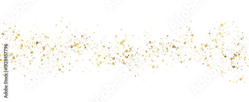 Gold glitter splatter background. Luxury golden shiny confetti. Sparkle abstract festive decoration banner