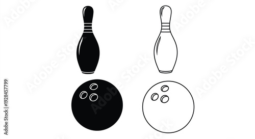 Bowling pins and balls in stark contrast a graphic silhouette