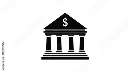 Simple bank building with a dollar sign a stark silhouette