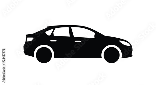 Modern sedan car depicted in a striking black silhouette