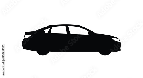 Black silhouette of a modern sedan vehicle on a white background silhouette