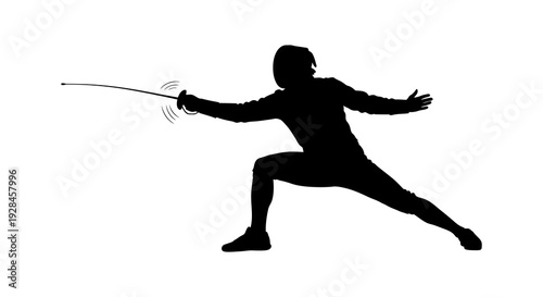 Silhouette of a fencer in action poised with a foil during a bout