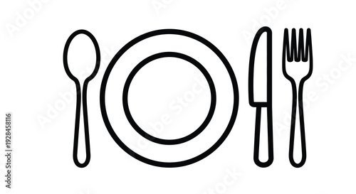 Minimalist flatware arrangement with a plate fork and spoon silhouette