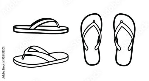 Four pairs of flip flops depicted in a stark black silhouette