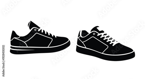 Two black sneakers displayed in a stark graphic silhouette