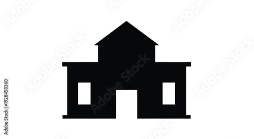 Simple black silhouette of a classic building facade silhouette