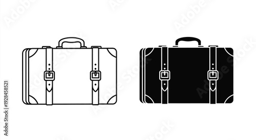 Two vintage suitcases one light and one dark in outline silhouette