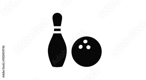 Bowling pin and ball graphic in a simple black silhouette