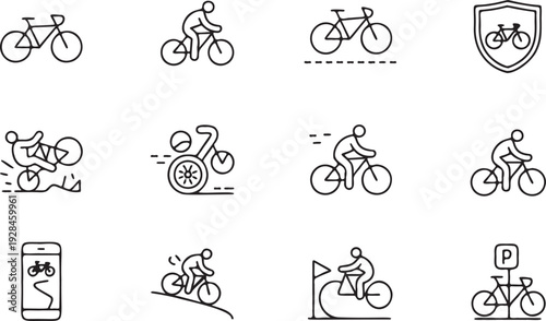 Cycling and Bicycle Line Icon Set