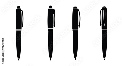 Four black pens in various positions a stark silhouette