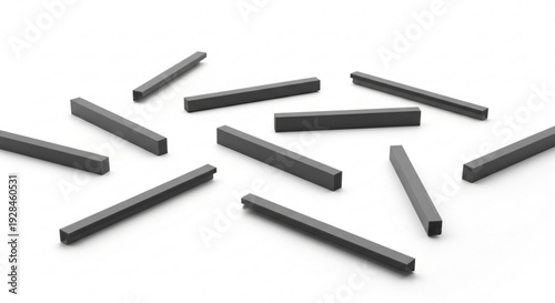 Black pencils scattered randomly on a white background with varying orientations and subtle shadows ideal for educational or creative concepts