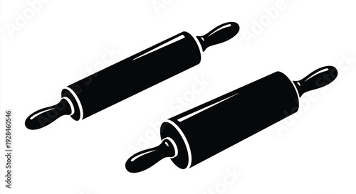 Two rolling pins displayed diagonally a striking black silhouette