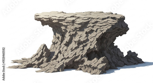 Eroded rocky outcrop formation with rugged texture on white background natural stone landscape element