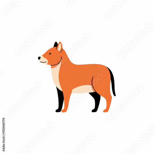 Illustration of a dog with orange and black fur standing.