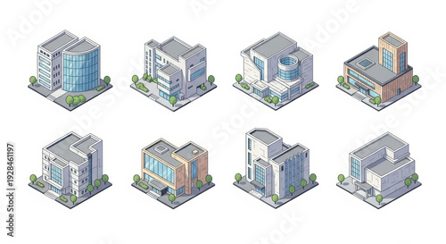 Isometric Pixel Art Buildings Set for Game Design