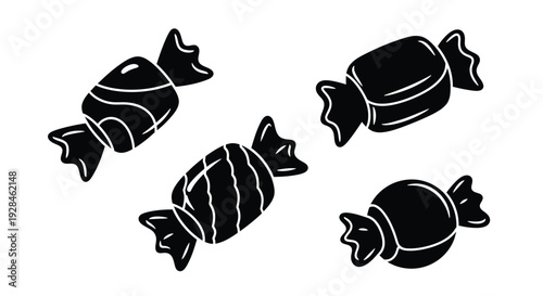Black and white candy illustrations in a striking silhouette