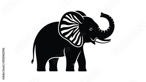 Graceful black and white silhouette of an elephant with outstretched trunk Vector