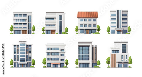 Modern building architecture set. Urban office buildings.