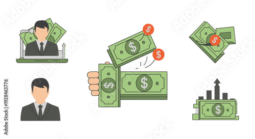 Financial transactions and business growth illustration.