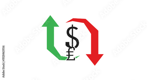Currency exchange rate fluctuation dollar pound symbol.