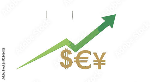 Currency symbols and rising financial graph indicating economic growth.