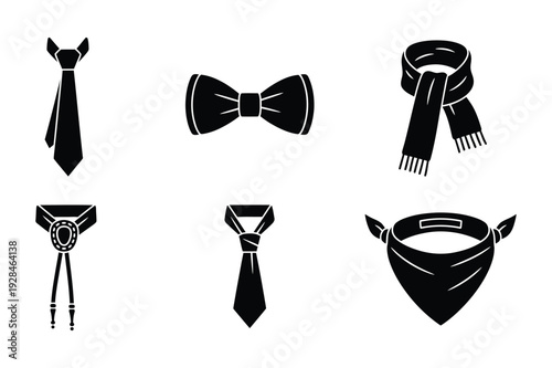 Neckwear and Accessory Icons: Ties, Bow Tie, Scarf, Bolo, Bandana