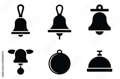 Quadro su tela Set of 6 black bell icons on white background