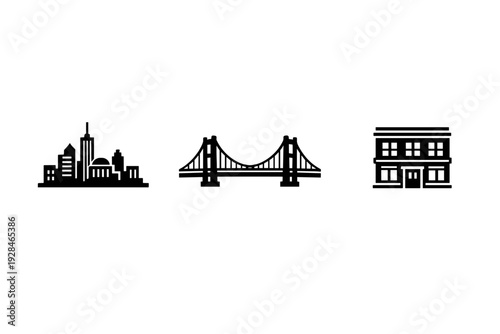 A minimalist black and white line drawing of a mountain range with several peaks of varying heights and shapes, set against a plain white background in a simple graphic style.