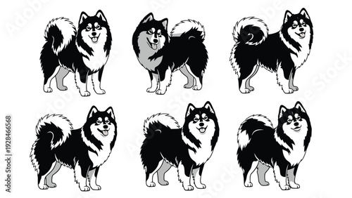 Series of silhouetted figures in dynamic, mirrored poses against a plain background Vector