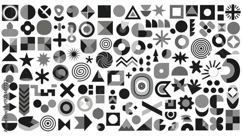 A diverse collection of abstract and symbolic icons arranged in a grid pattern Vector