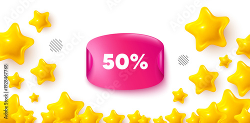 Discount sticker stars banner. 3d stars background. 50 percent off sale tag. Discount offer price sign. Special offer symbol. Winner sparkle banner. Promo background. Vector