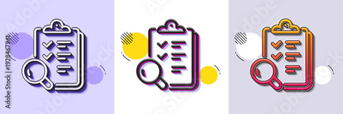 Inspect line icon. Halftone dotted pattern. Gradient icon with grain shadow. Quality research sign. Verification review list symbol. Line inspect icon. Various designs. Vector