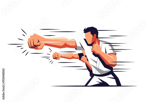 Martial artist performing a powerful punch with intense focus and speed.