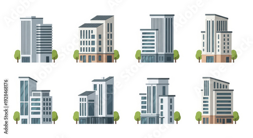 Modern City Buildings Vector Set for Urban Landscape