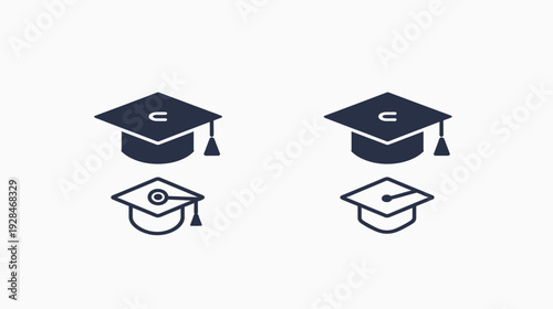Four different styles of graduation caps in dark blue, arranged on a white background
