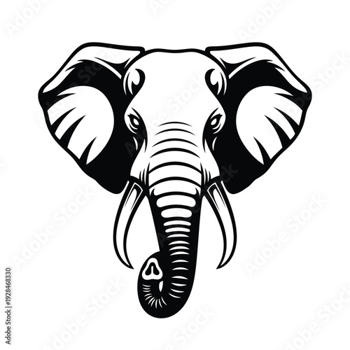 Graceful black and white illustration of an elephant’s majestic face Vector