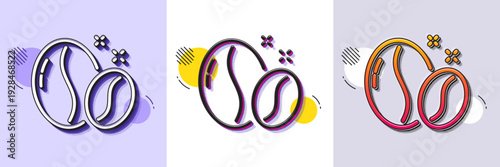 Coffee beans line icon. Halftone dotted pattern. Gradient icon with grain shadow. Hot cappuccino seed sign. Roasted seeds symbol. Line coffee beans icon. Various designs. Vector