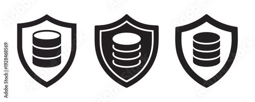 Database protection and data security shield icon set for technology