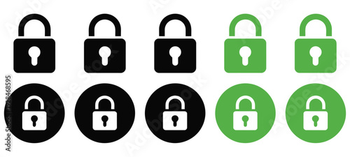 Lock padlock icon set, security and privacy protection symbols, key lock and unlock concept icons, editable vector illustration collection, flat and line style, modern cybersecurity and safe