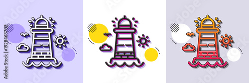 Lighthouse line icon. Halftone dotted pattern. Gradient icon with grain shadow. Beacon tower sign. Searchlight building symbol. Line lighthouse icon. Various designs. Vector