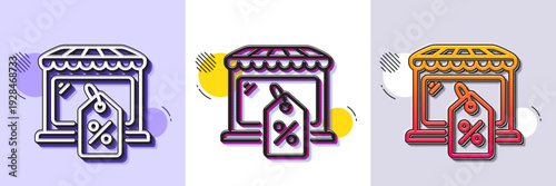 Market sale line icon. Halftone dotted pattern. Gradient icon with grain shadow. Wholesale store sign. Marketplace discounts symbol. Line market sale icon. Various designs. Vector