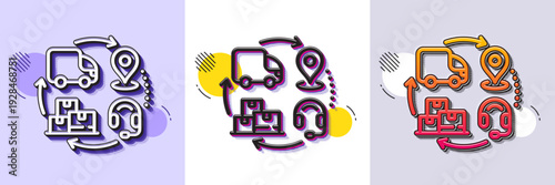 Supply chain line icon. Halftone dotted pattern. Gradient icon with grain shadow. Delivery logistics sign. Products supplier symbol. Line supply chain icon. Various designs. Vector