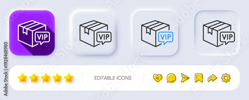 Vip parcel line icon. Neumorphic, Flat shadow, 3d buttons. Very important person sign. Member club delivery symbol. Line vip parcel icon. Social media icons. Vector