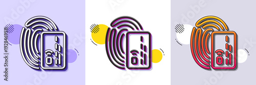 Credit card line icon. Halftone dotted pattern. Gradient icon with grain shadow. Bank money payment sign. Fingerprint pay symbol. Line card icon. Various designs. Vector