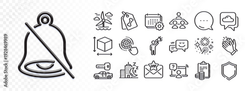 Shield, Online question and Cogwheel settings line icons for web app. Glare of light effect. Message icon. Pack of Fireworks, Happy emotion, Mute pictogram icons. Vector